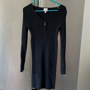Black long sleeve half zip-up dress